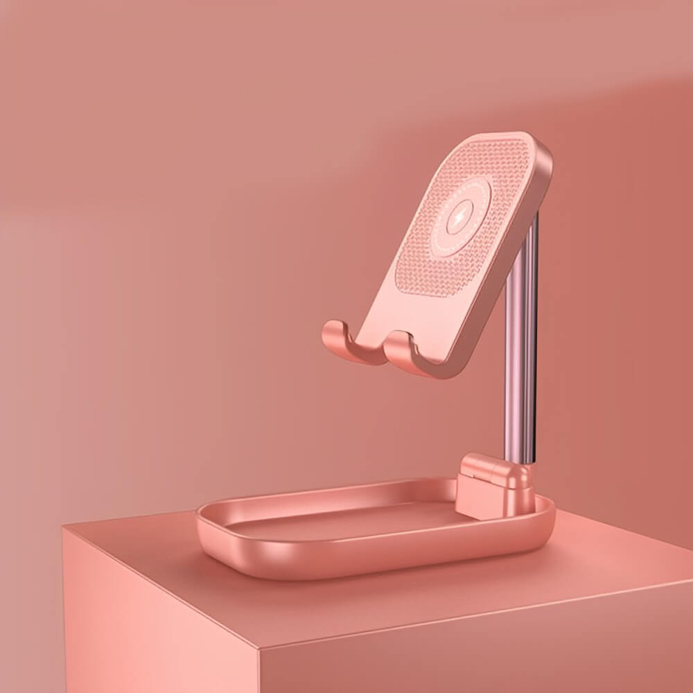 Foldable phone stand with integrated wireless charger